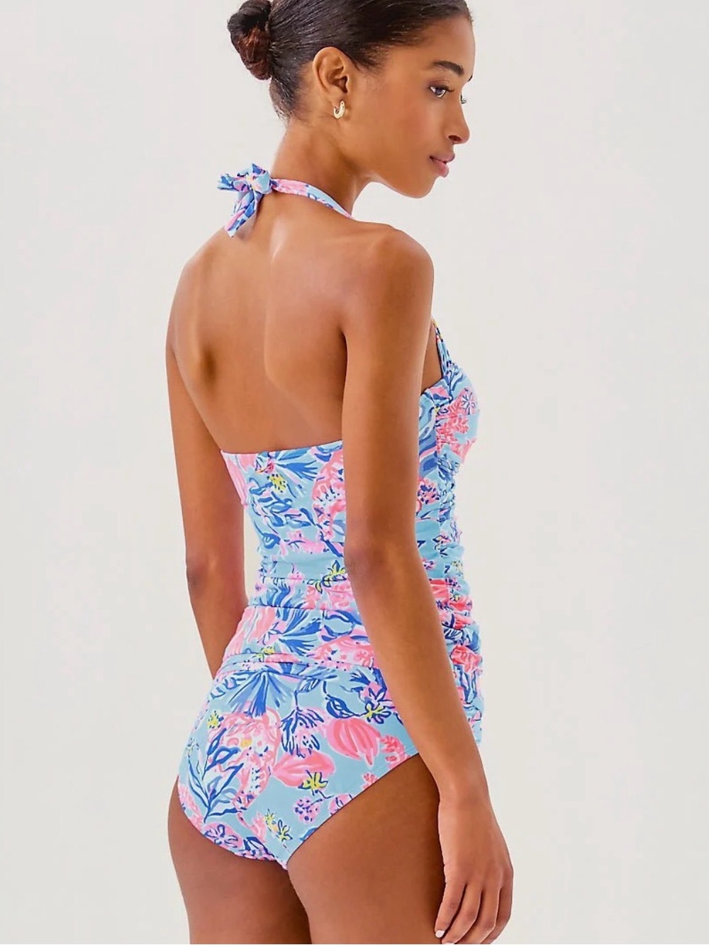 Lilly Pulitzer Pink & Aqua Floral Bikini Bottom, NWTs lagoon sarong hipster sz 4 - Picture 2 of 4